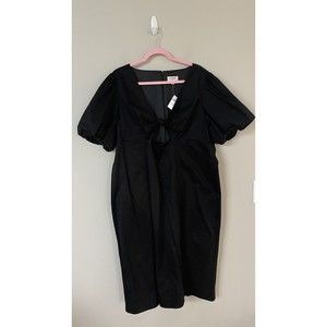 J Crew Collection Women Cutout Puff-Sleeve Cotton  Black Classic Dress 22 Plus